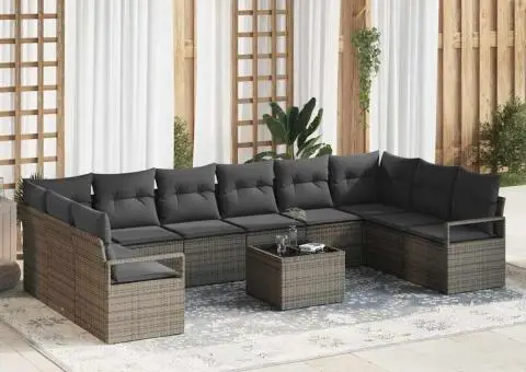 Set de canapea cu 10 piese și perne negre din ratan poli - 1/5