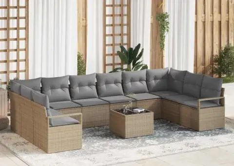 Set de canapele de grădină cu 11 piese și perne din ratan poli negru - 1/5