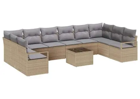 Set de canapele de grădină cu 11 piese și perne din ratan poli negru - 2/5