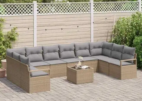 Set de canapele de grădină cu 11 piese și perne din ratan poli negru - 3/5