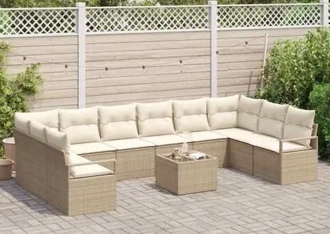 Set canapea de grădină cu 11 piese și perne, ratan poly maro - 3/5