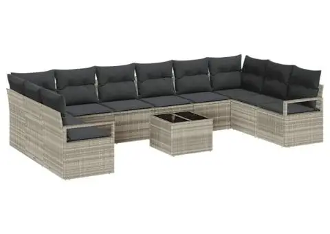Set canapea grădină 11 piese cu perne gri din ratan sintetic - 2/5