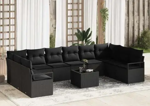 Set de canapele de grădină cu 11 piese cu perne bej din poliratan - 1/5