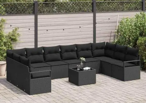 Set de canapele de grădină cu 11 piese cu perne bej din poliratan - 3/5