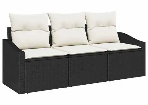 Set de canapele de grădină de 3 piese cu perne Bej din ratan poli - 2/5