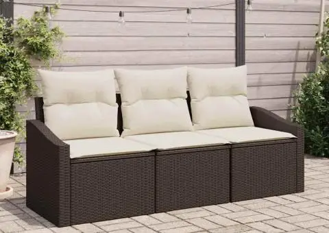 Set de Canapea de Grădină din 3 piese cu Perne, Maro din Ratan Poliester - 1/5