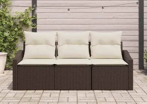 Set de Canapea de Grădină din 3 piese cu Perne, Maro din Ratan Poliester - 3/5