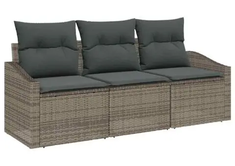 Set de canapele de grădină cu perne gri din poliratan, 3 piese - 2/5