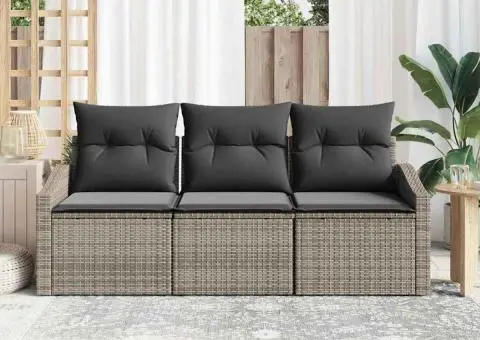 Set de canapele de grădină cu perne gri din poliratan, 3 piese - 3/5