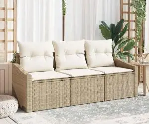 vidaXL Set de Canapea de 3 Piese cu Perne Bej Poli Ratan