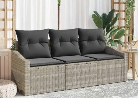 Set de canapea de grădină 3 piese cu perne gri deschis din ratan poli - 1/5