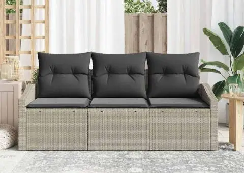 Set de canapea de grădină 3 piese cu perne gri deschis din ratan poli - 3/5