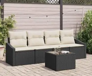 vidaXL Set de canapea de grădină pe 5 piese cu perne Negre Ratan Poliester