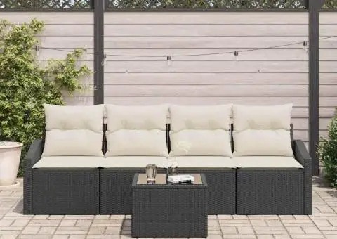 Set de canapea de grădină pe 5 piese cu perne Negre Ratan Poliester - 3/5