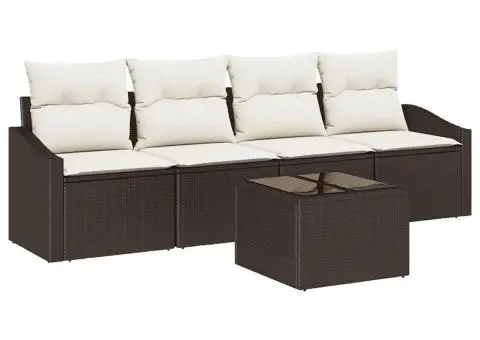 Set Canapea Grădină cu Perne Maro Poliratan - 2/5