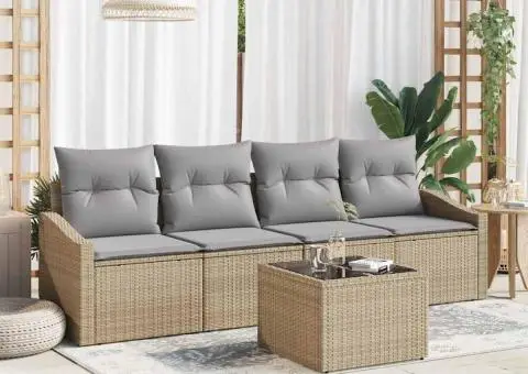 Set canapea de grădină cu perne Bej din ratan - 1/5