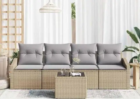 Set canapea de grădină cu perne Bej din ratan - 3/5