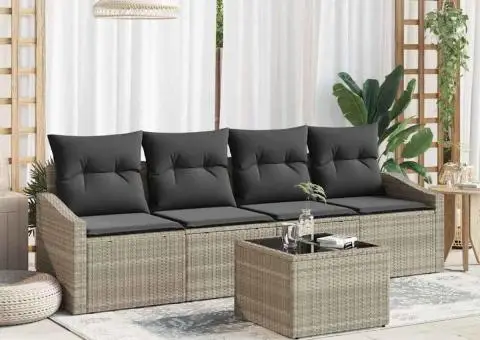 Set de Canapea de Grădină cu Perne Gri Deschis Ratan Polietilenic - 1/5