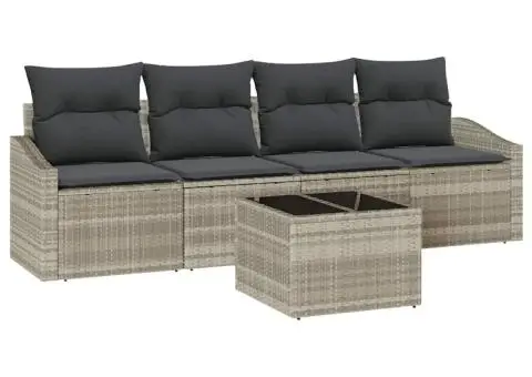 Set de Canapea de Grădină cu Perne Gri Deschis Ratan Polietilenic - 2/5