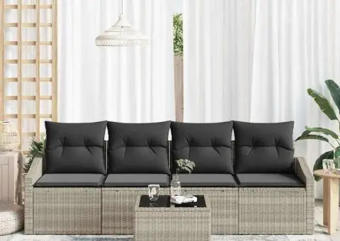 Set de Canapea de Grădină cu Perne Gri Deschis Ratan Polietilenic - 3/5