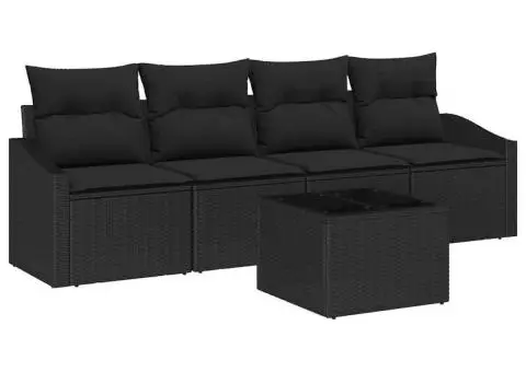 Set canapea grădină cu 5 piese și perne negru poli ratan - 2/5