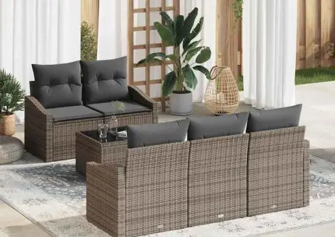 Set de canapele cu 6 piese și perne Gri Ratan Poli - 1/5