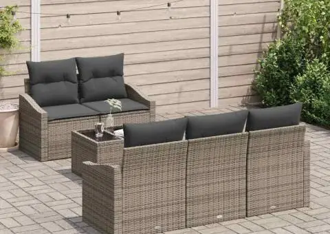 Set de canapele cu 6 piese și perne Gri Ratan Poli - 3/5