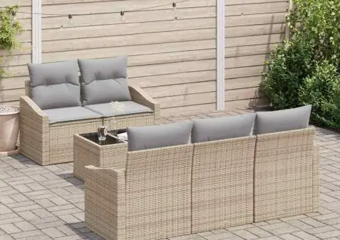 Set canapea 6 piese cu perne bej din ratan poli - 3/5