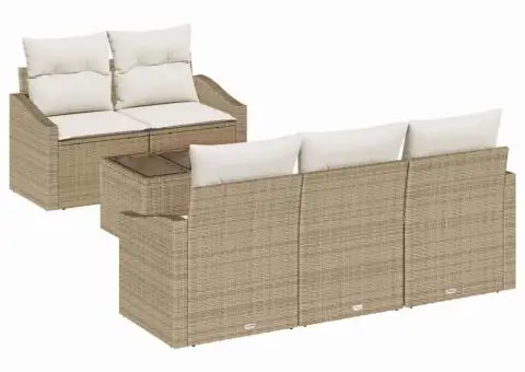 Set Canapea Grădină de 6 Piese cu Pernițe Bej Ratan Poly - 2/5