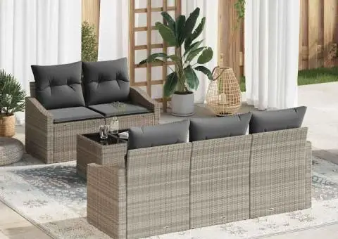 Set Canapea Grădină cu 6 Piese cu Perne Gri deschis din Ratan - 1/5