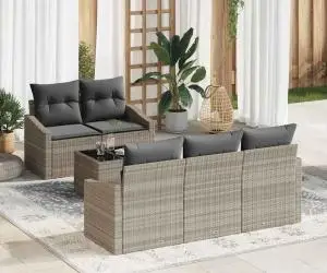 vidaXL Set Canapea Grădină cu 6 Piese cu Perne Gri deschis din Ratan