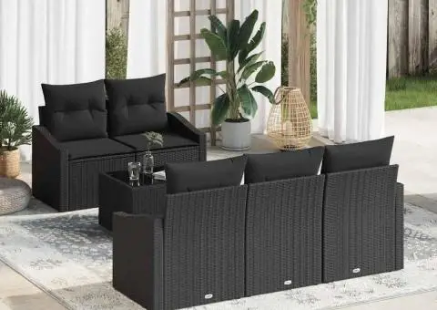 Set de canapea grădină cu 6 piese cu perne Negru Poliratan - 1/5