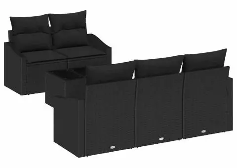 Set de canapea grădină cu 6 piese cu perne Negru Poliratan - 2/5