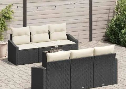 Set de Canapea de Grădină cu Perne Negru Poliratan - 3/5