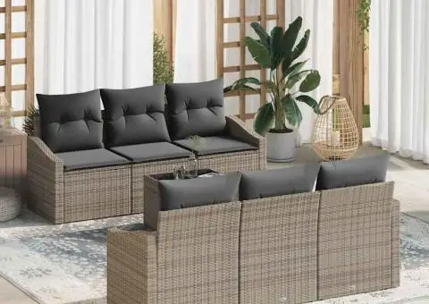 Set de canapea pentru grădină , 7 piese, cu perne, gri, ratan poli - 1/5