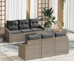 Set de canapea pentru grădină , 7 piese, cu perne, gri, ratan poli