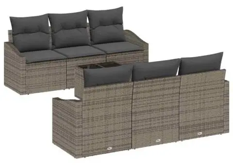 Set de canapea pentru grădină , 7 piese, cu perne, gri, ratan poli - 2/5