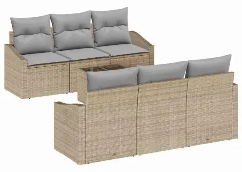 Set canapele grădină cu perne bej din ratan poliester - 2/5