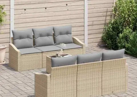 Set canapele grădină cu perne bej din ratan poliester - 3/5