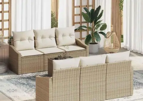 Set canapea de grădină din 7 piese cu perne bej din poliratan - 1/5