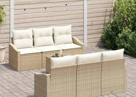 Set canapea de grădină din 7 piese cu perne bej din poliratan - 3/5