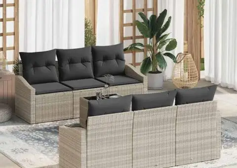 Set Canapea de Grădină cu Perne Gri Deschis Ratan Poli - 1/5