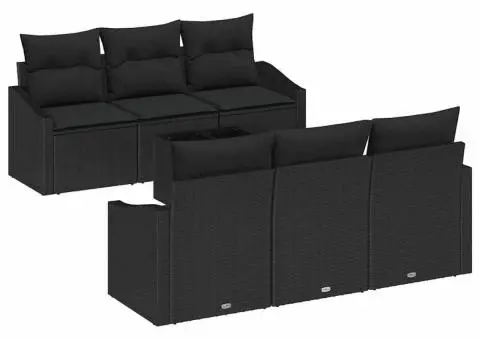 Set canapea grădină cu perne Negru Poliratan - 2/5