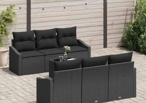 Set canapea grădină cu perne Negru Poliratan - 3/5