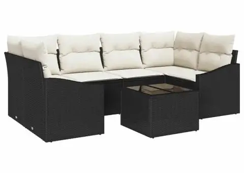 Set de 7 Piese de Sofa de Grădină cu Perne Ratan Negru Poli - 2/5