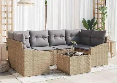 Set de Sofă de Grădină cu Pernuțe Bej Ratan Poli - 1/5