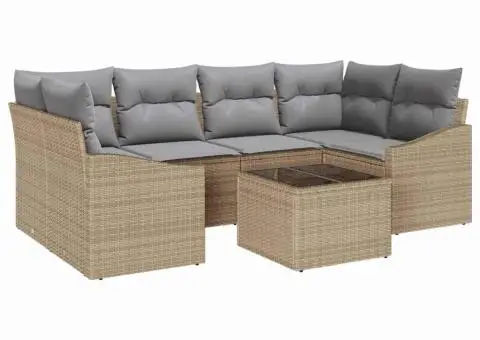 Set de Sofă de Grădină cu Pernuțe Bej Ratan Poli - 2/5