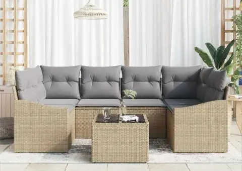 Set de Sofă de Grădină cu Pernuțe Bej Ratan Poli - 3/5