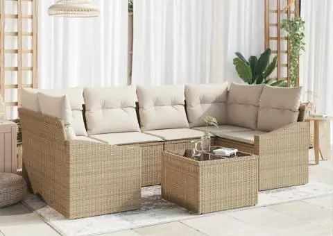 Set de canapea de grădină cu perne bej din ratan poli - 1/5