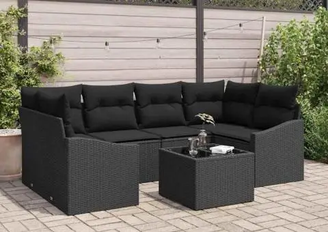 Set de canapea pentru grădină , 7 piese, cu perne, Negru, Poliratan - 1/5